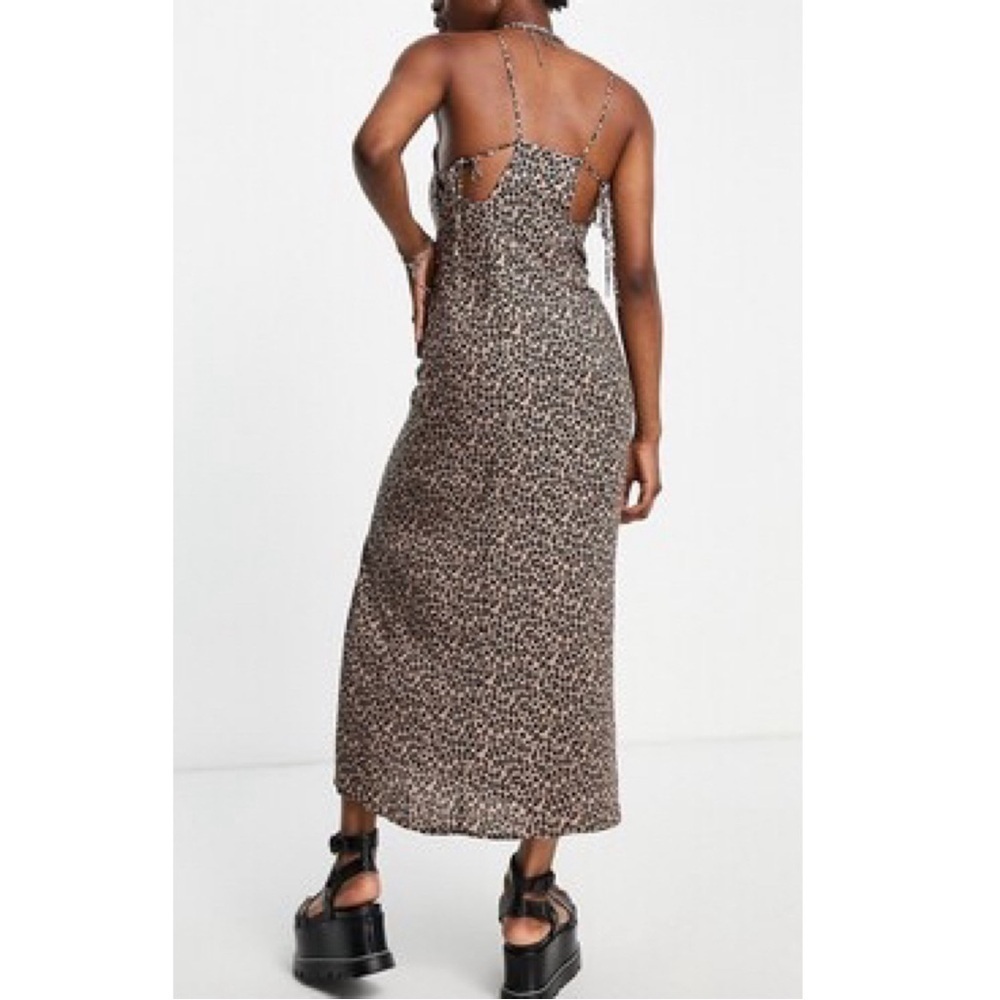 NEW Topshop Love at First Scroll Split Side Midi Dress Leopard Print - Picture 2 of 5
